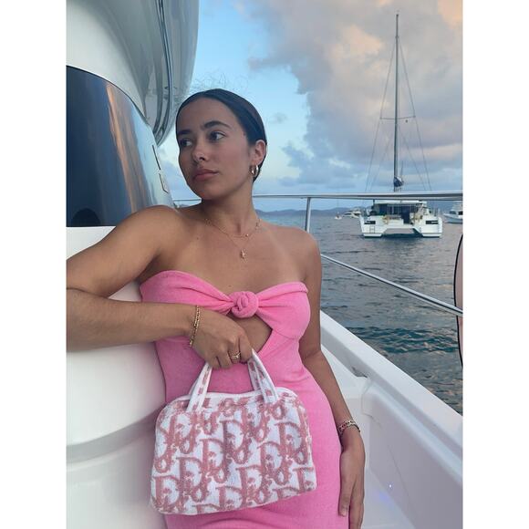 Dior Vintage Pink Monogram Diorissimo Terrycloth Cosmetic Mini Top Handle Bag - Picture 2 of 8